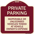 Signmission Private Parking Inoperable or Unlicensed Vehicles Towed at Vehicle Owners Expense, BU-1818-23256 A-DES-BU-1818-23256